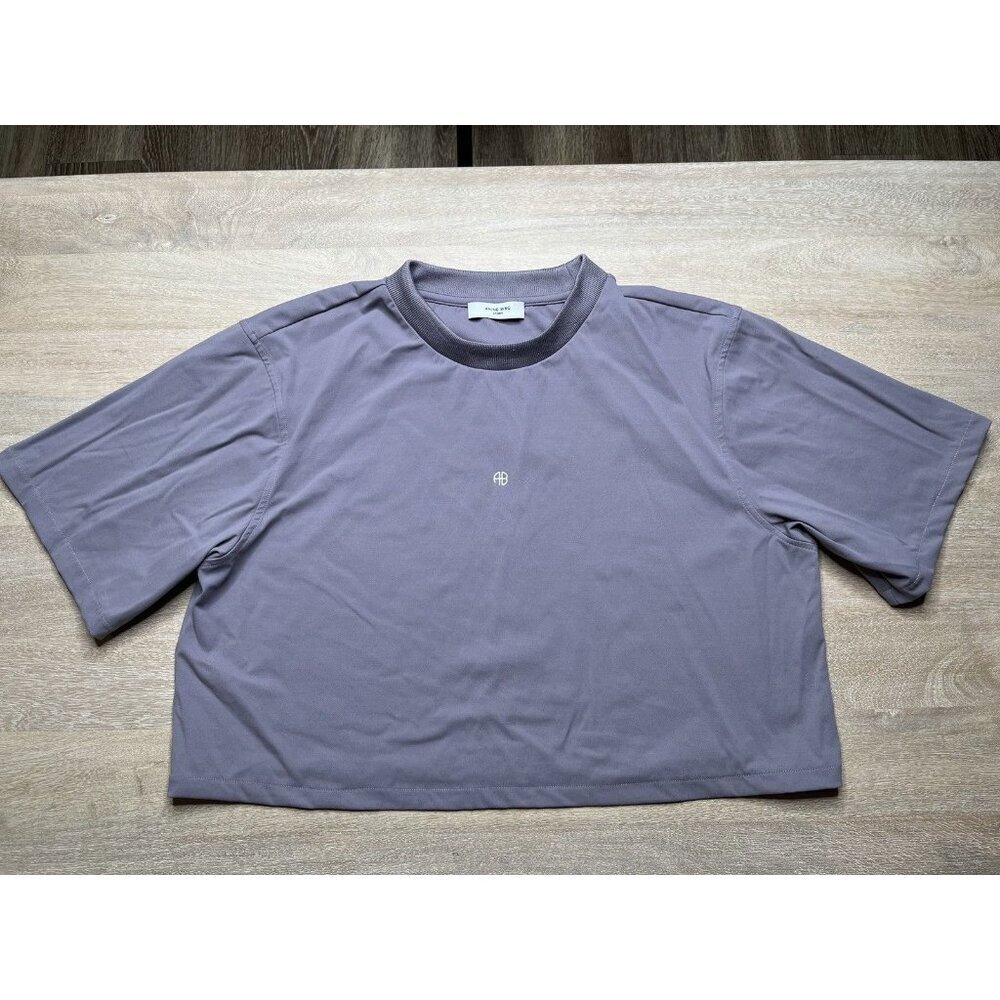 Anine Bing Sport Cropped Purple T Shirt Logo Size Medium